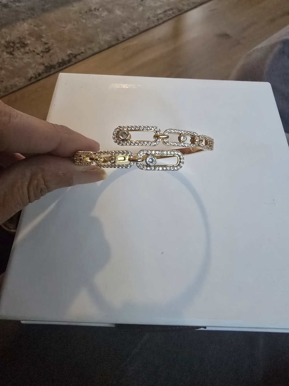 22K Gold Plated Dubai Crystal Open Cuff Bracelet | Adjustable
